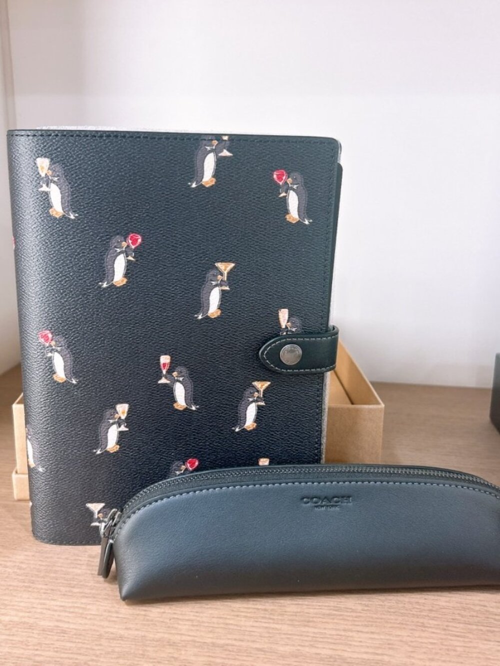 NWT Coach Boxed Notebook & Pencil Case Set With Penguin Print in Coach gift box